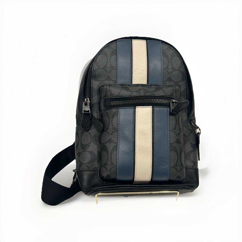 Coach Men’s West Backpack In Signature Canvas With Varsity Stripe Authentic